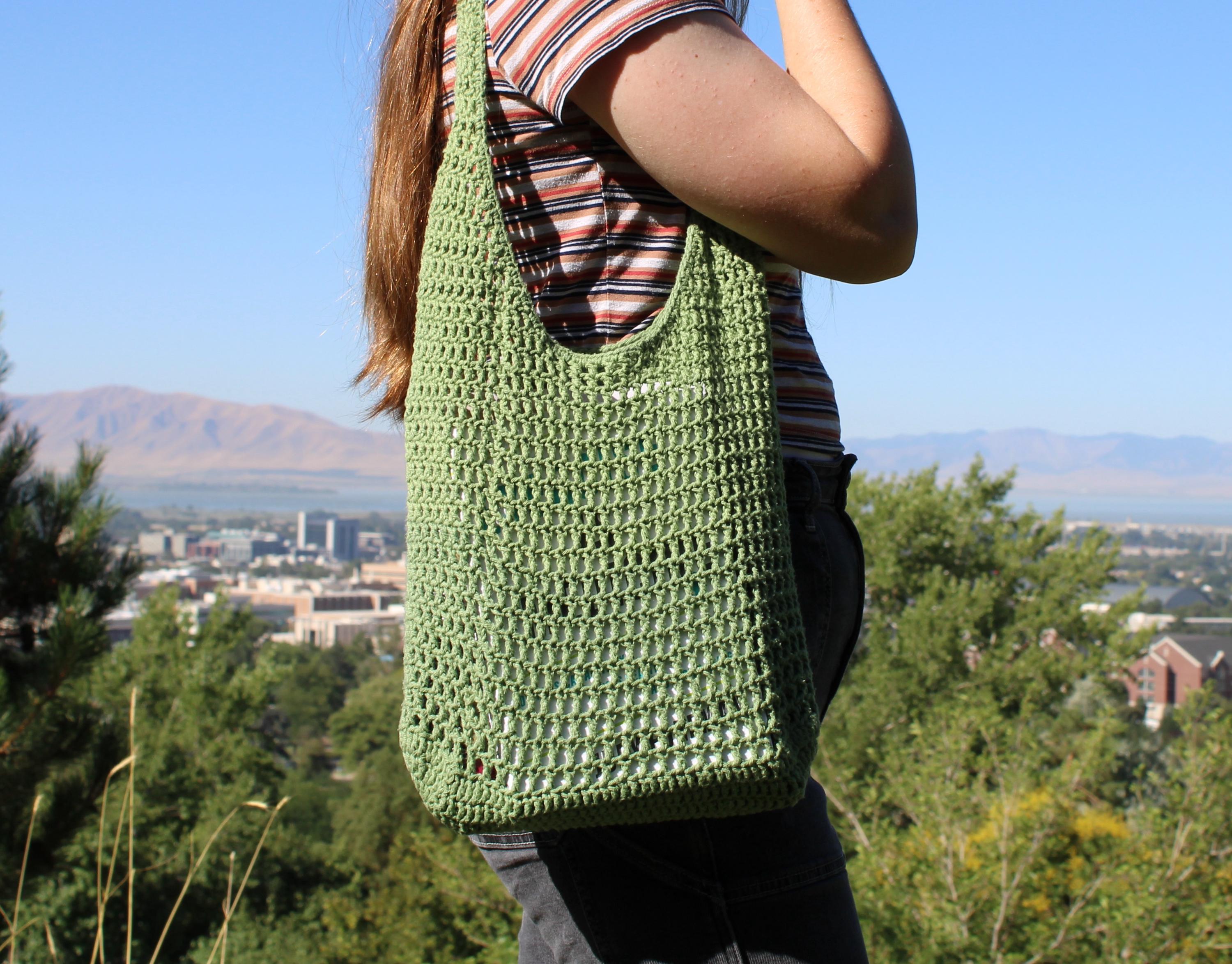 Handmade Crochet Cotton Mesh Tote Bag