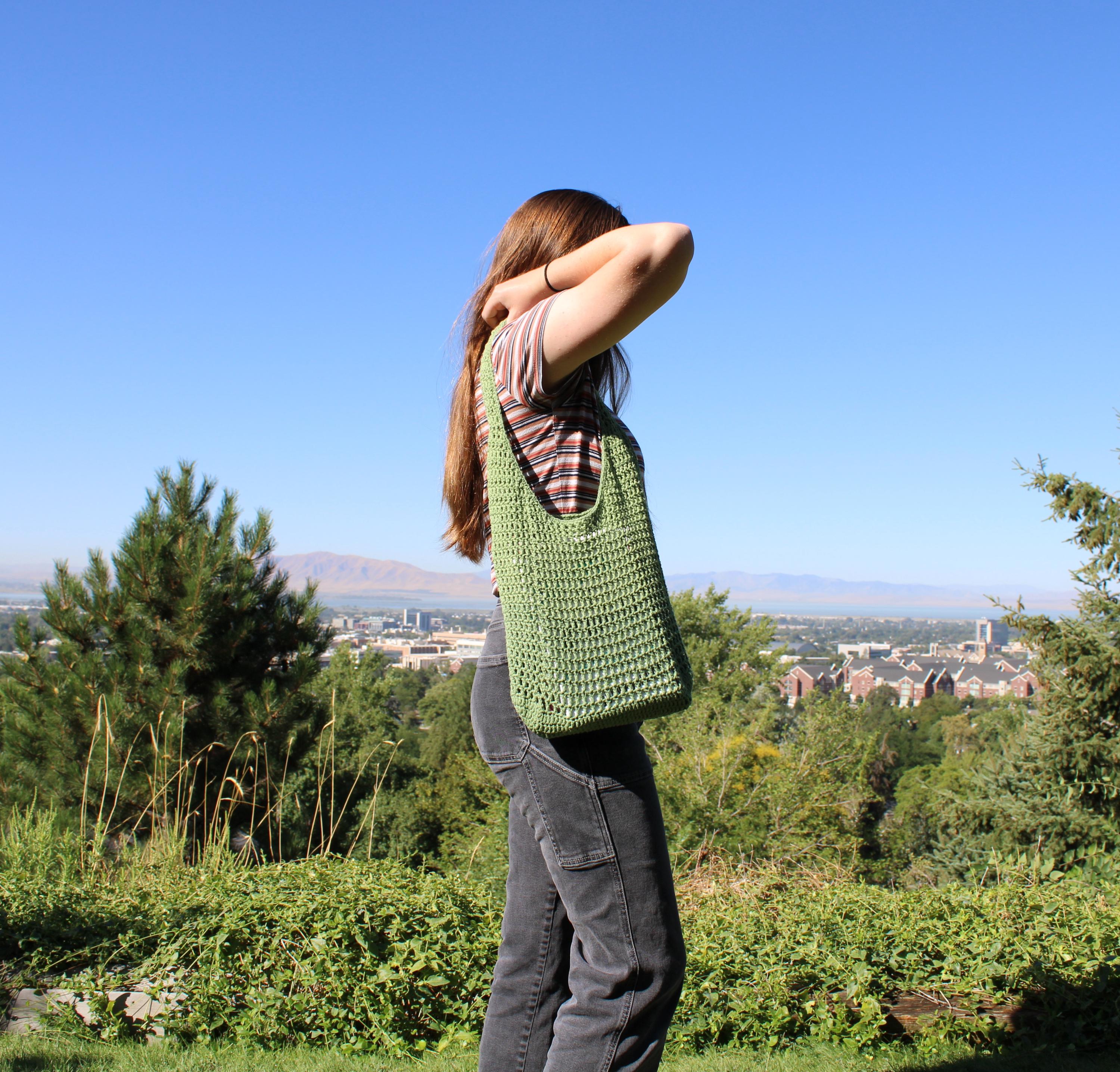 Handmade Crochet Cotton Mesh Tote Bag
